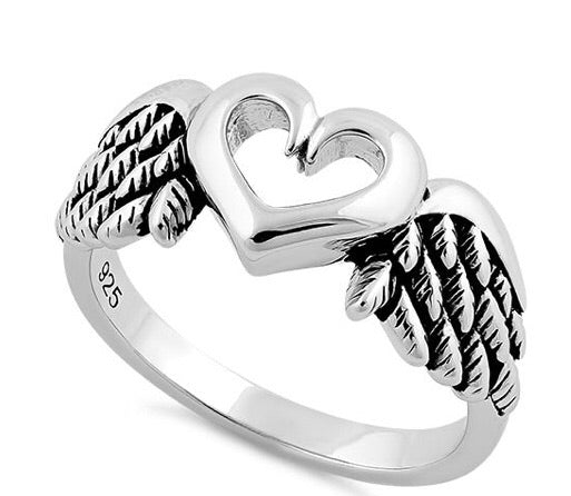 Sterling Silver Wings Heart Ring