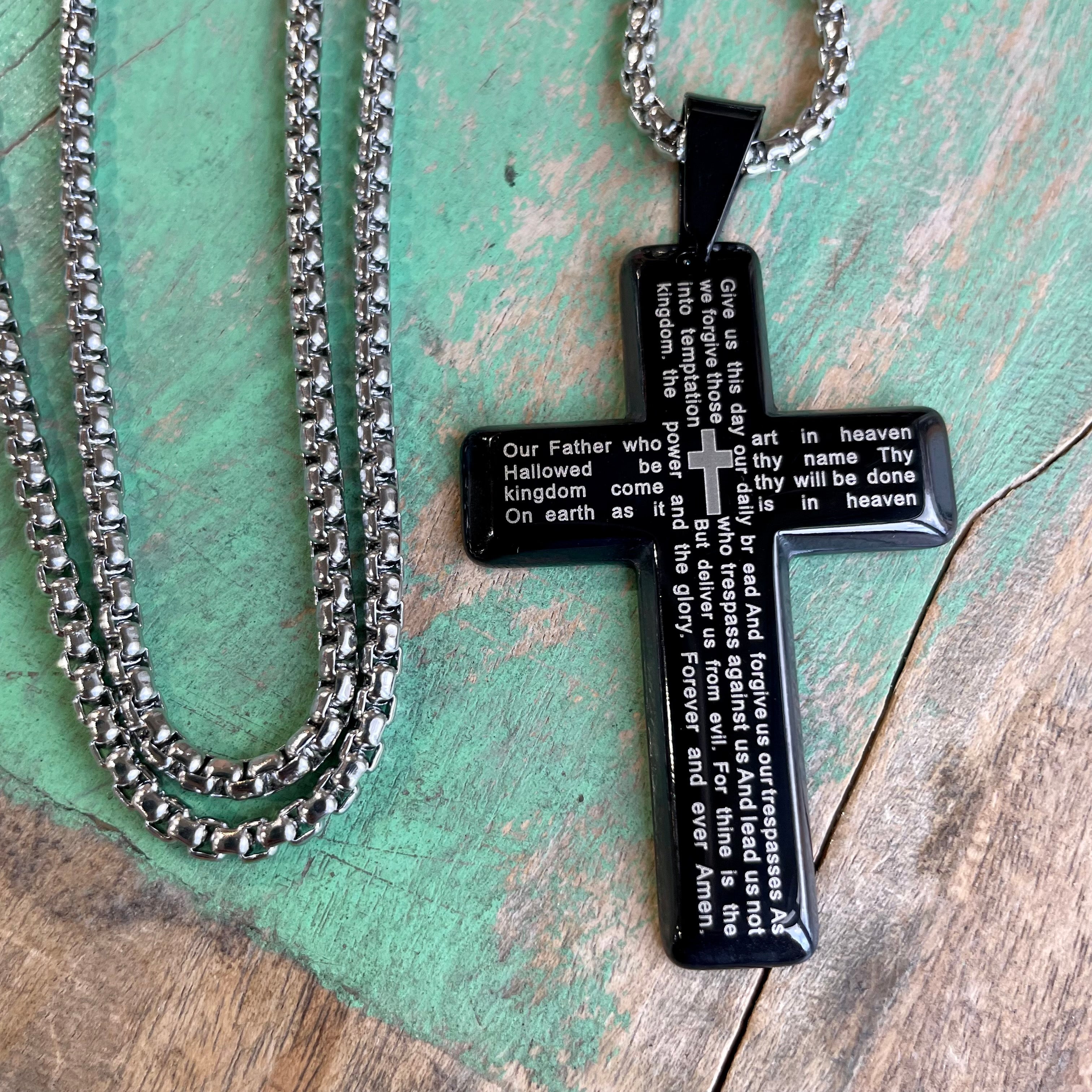 Stainless Steel Our Father Cross Necklace