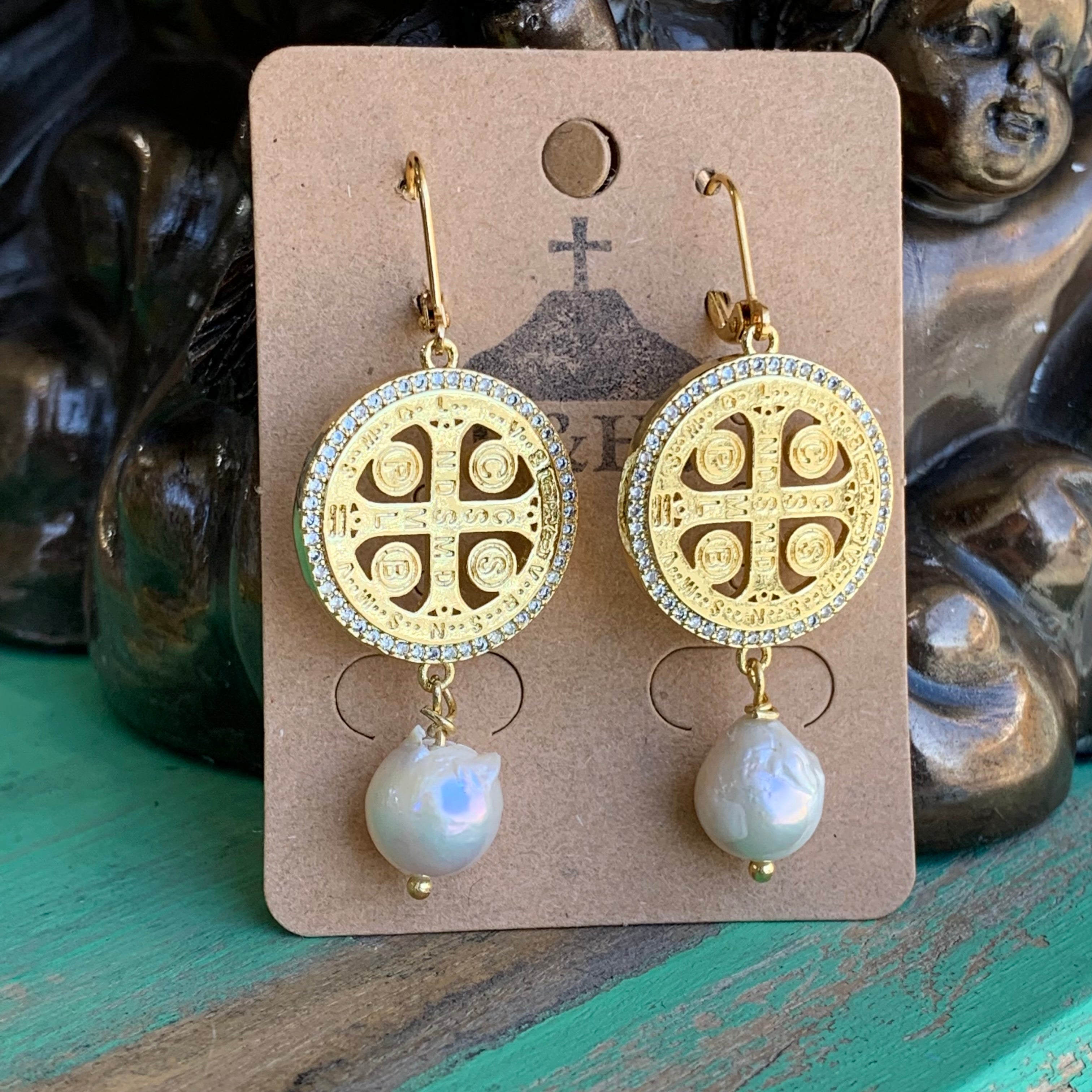 St Benedict Pearl Drop Earrings