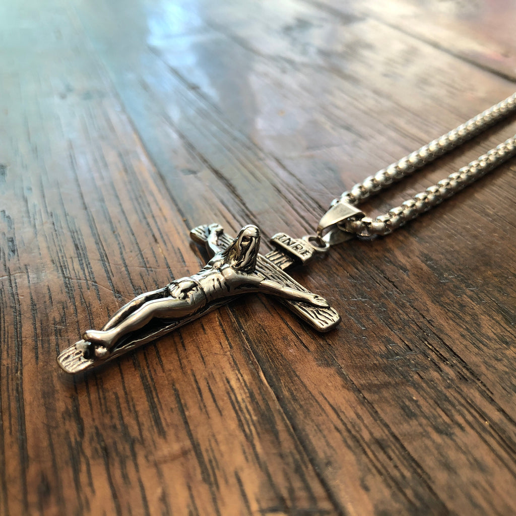 Silver Stainless Steel Crucifix Necklace