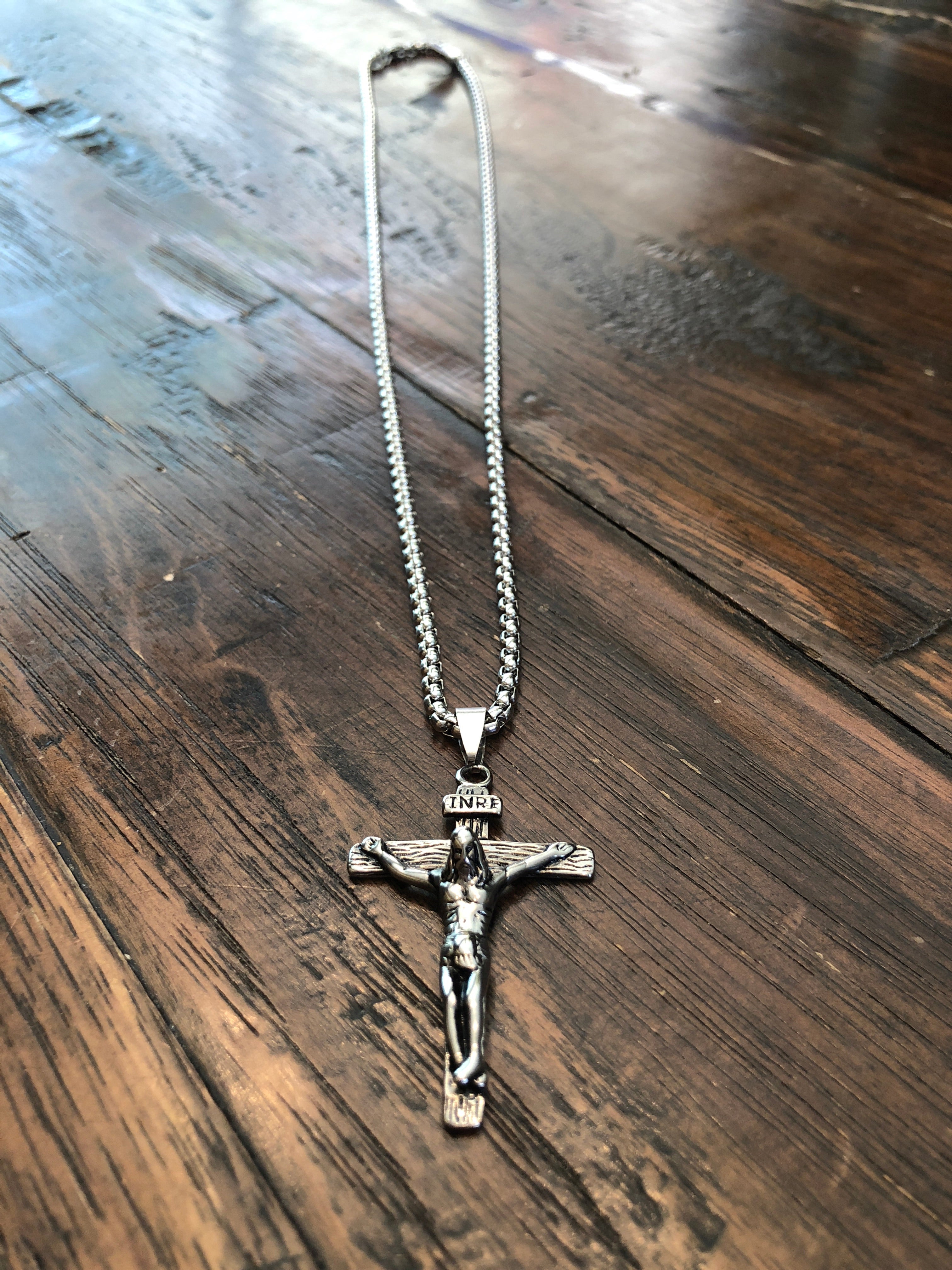 Silver Stainless Steel Crucifix Necklace