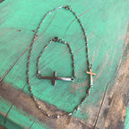 Stainless Steel Sideways Cross Necklace and Bracelet