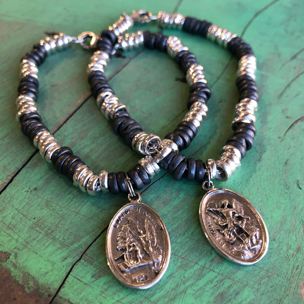 St Michael Sterling Silver Beaded Bracelet