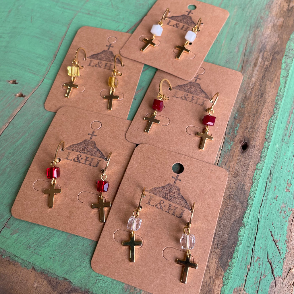 Colorful Square Bead Miraculous Medal Necklace and Earrings