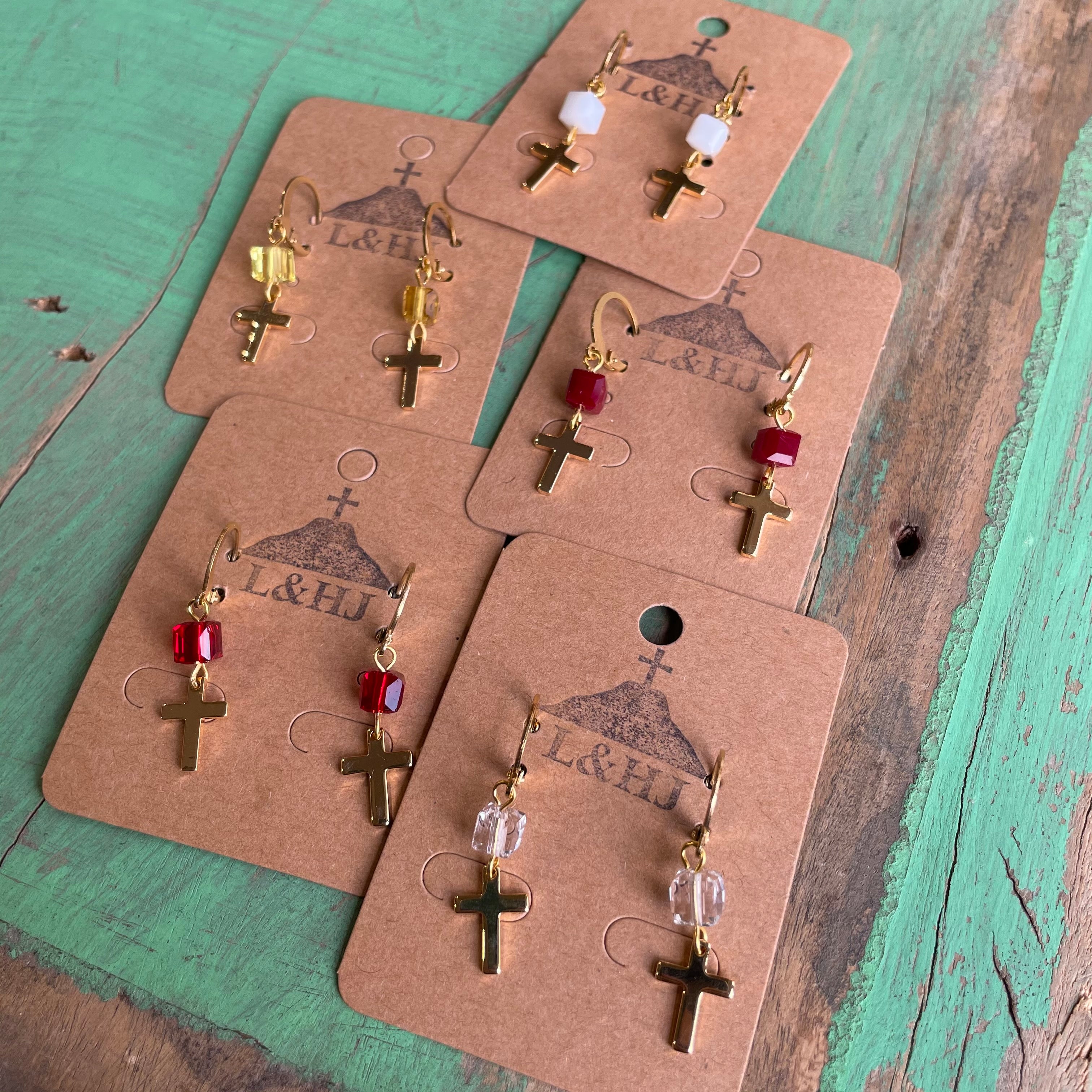 Colorful Square Bead Miraculous Medal Necklace and Earrings