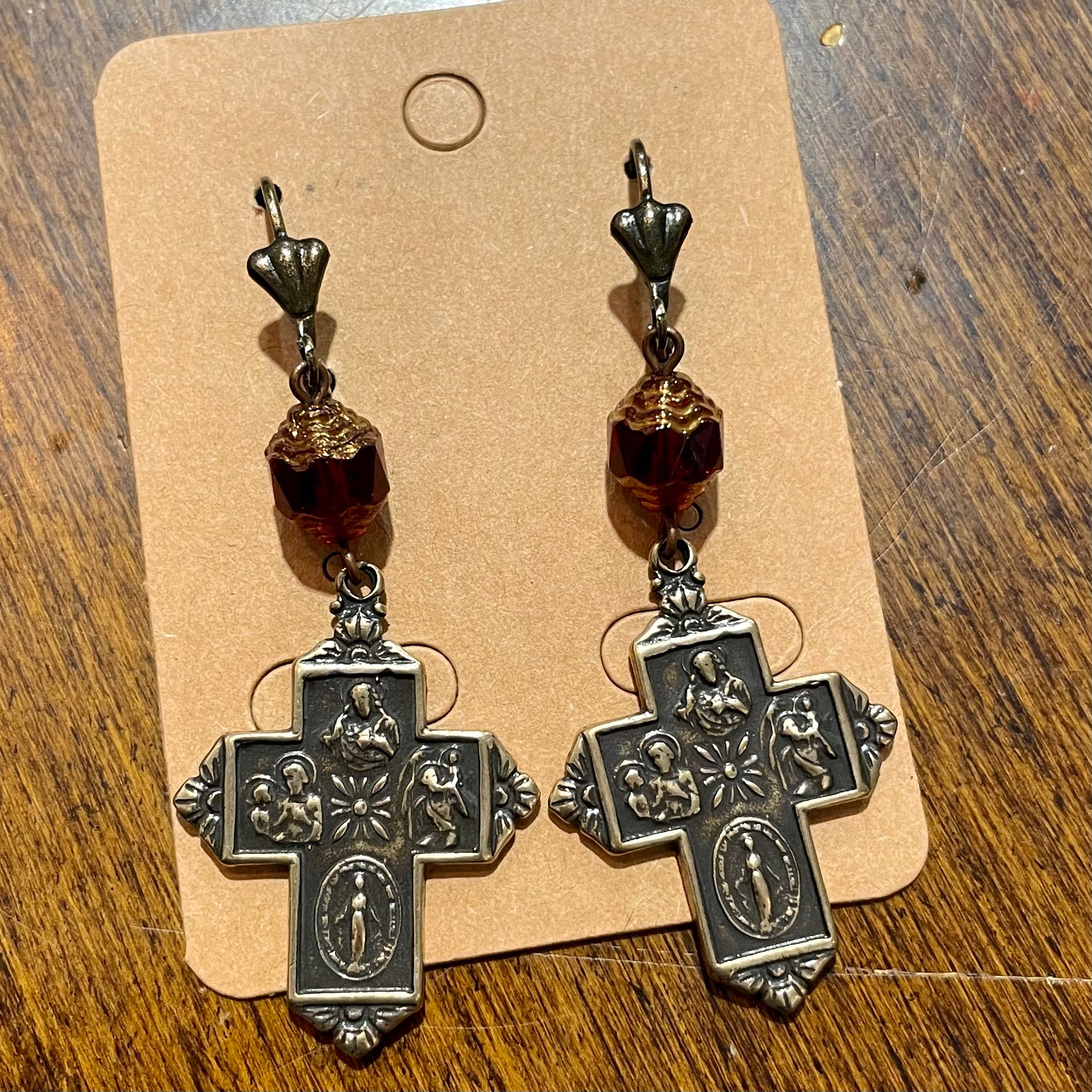 Five Way Cross Wine Earrings