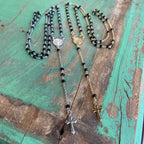 Sterling Silver Black Crystal St Benedict Rosary Necklace