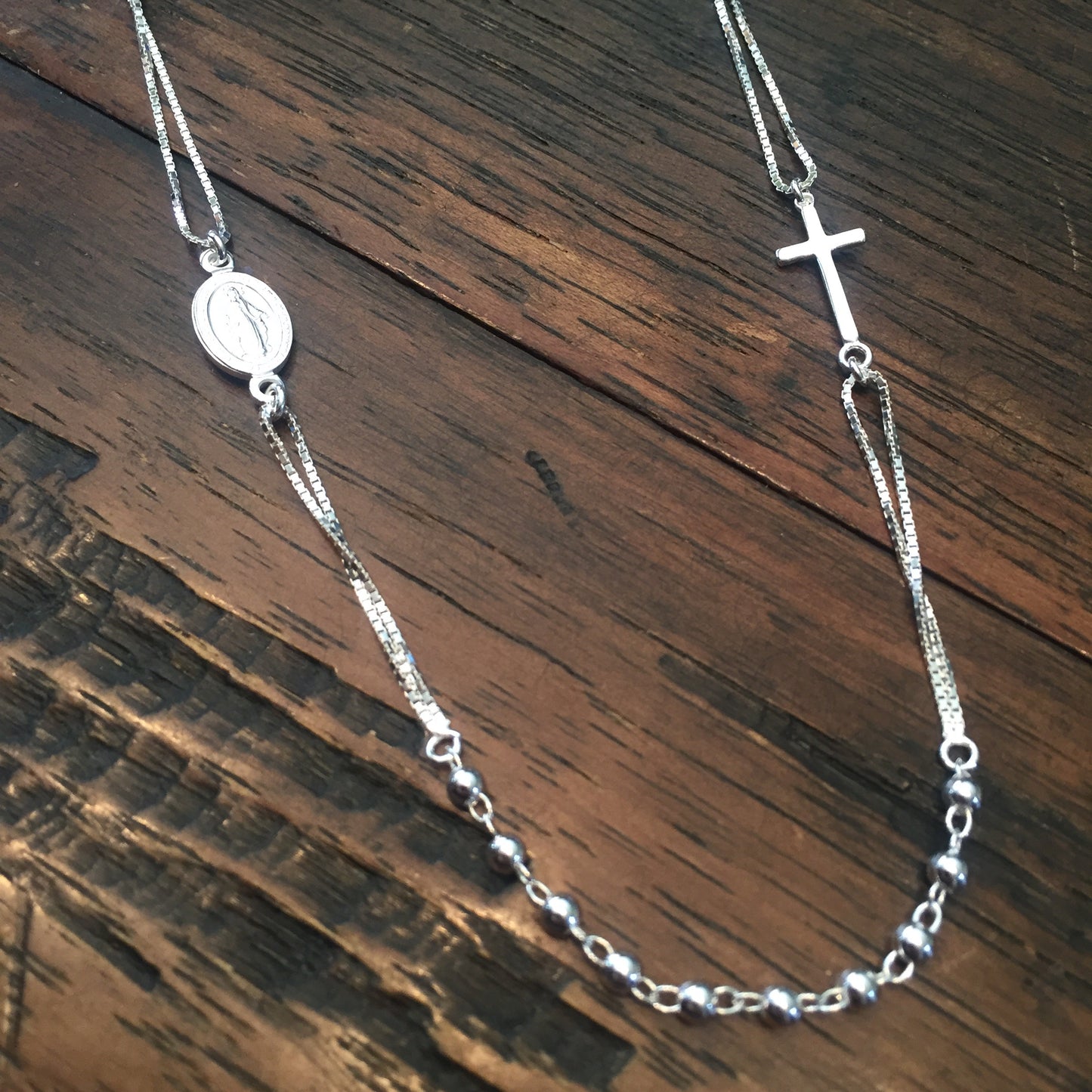 Sterling Silver Rosary Inspired Necklace