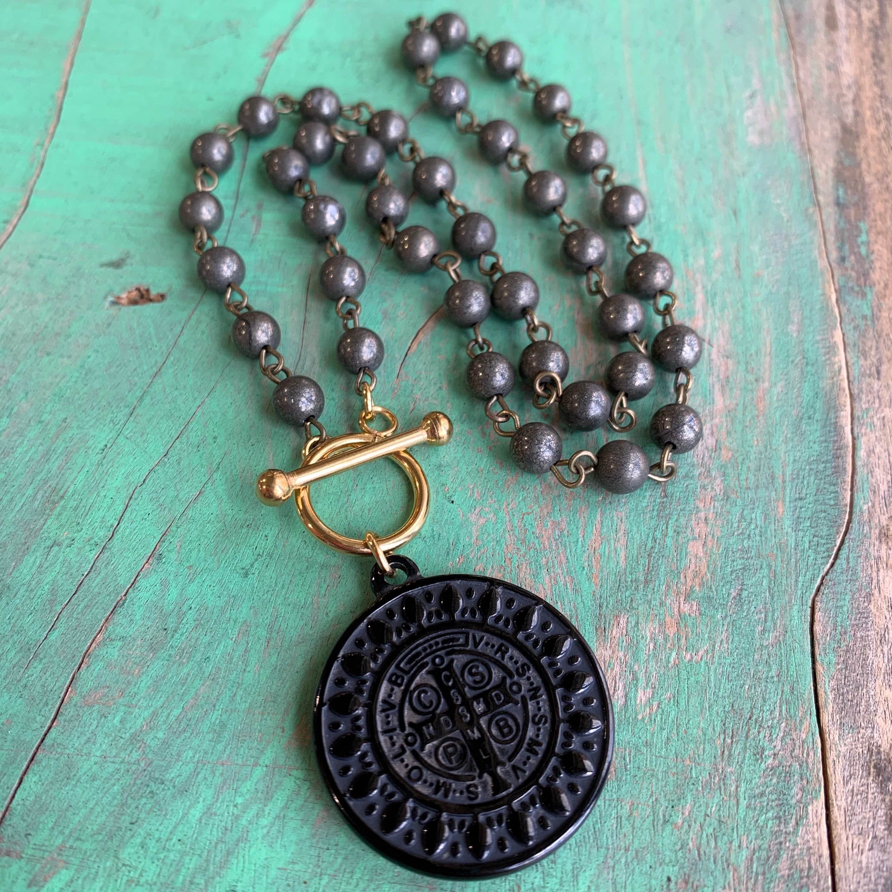 Pyrite St Benedict Toggle Necklace