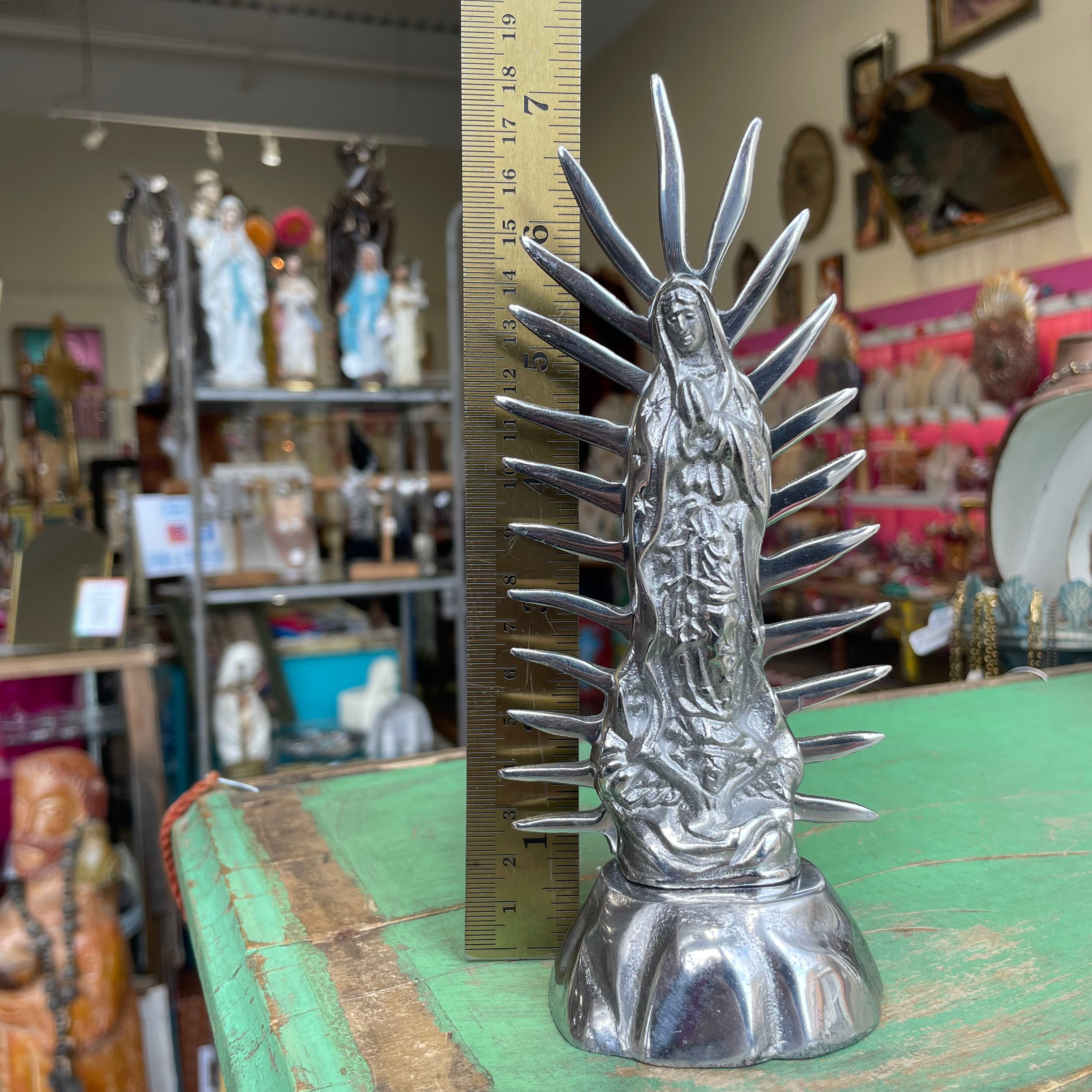 Handcrafted Pewter 9" Our Lady of Guadalupe Statue with Radiant Rays