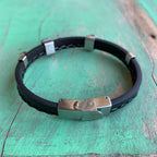 Leather and Stainless Steel Crucifix Bracelet