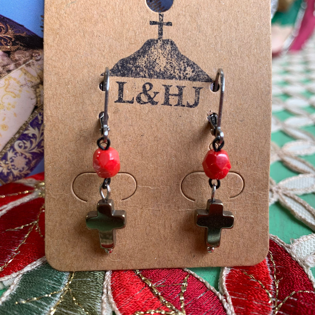 Candy Apple Sideways Cross Necklace and Earrings