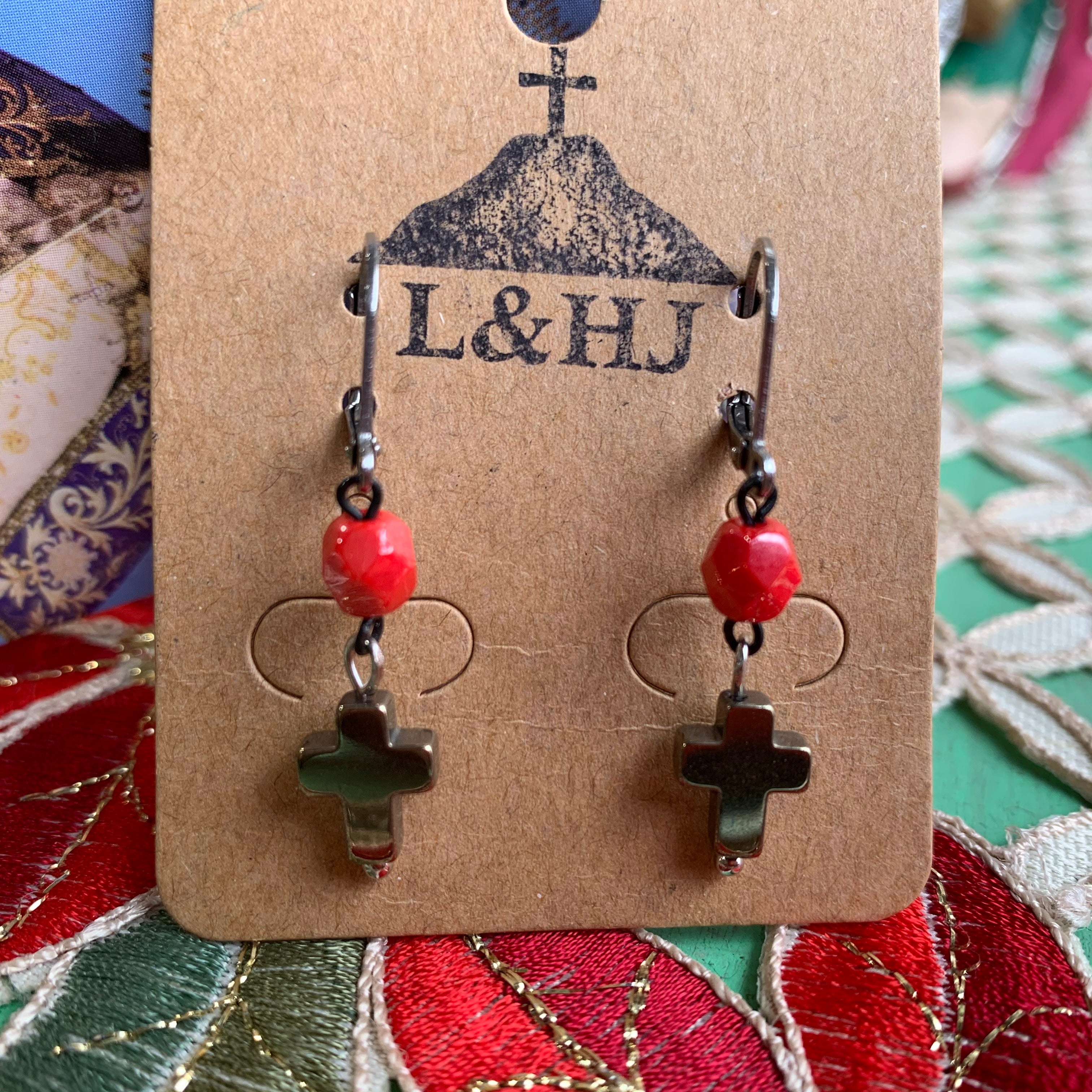 Candy Apple Sideways Cross Necklace and Earrings