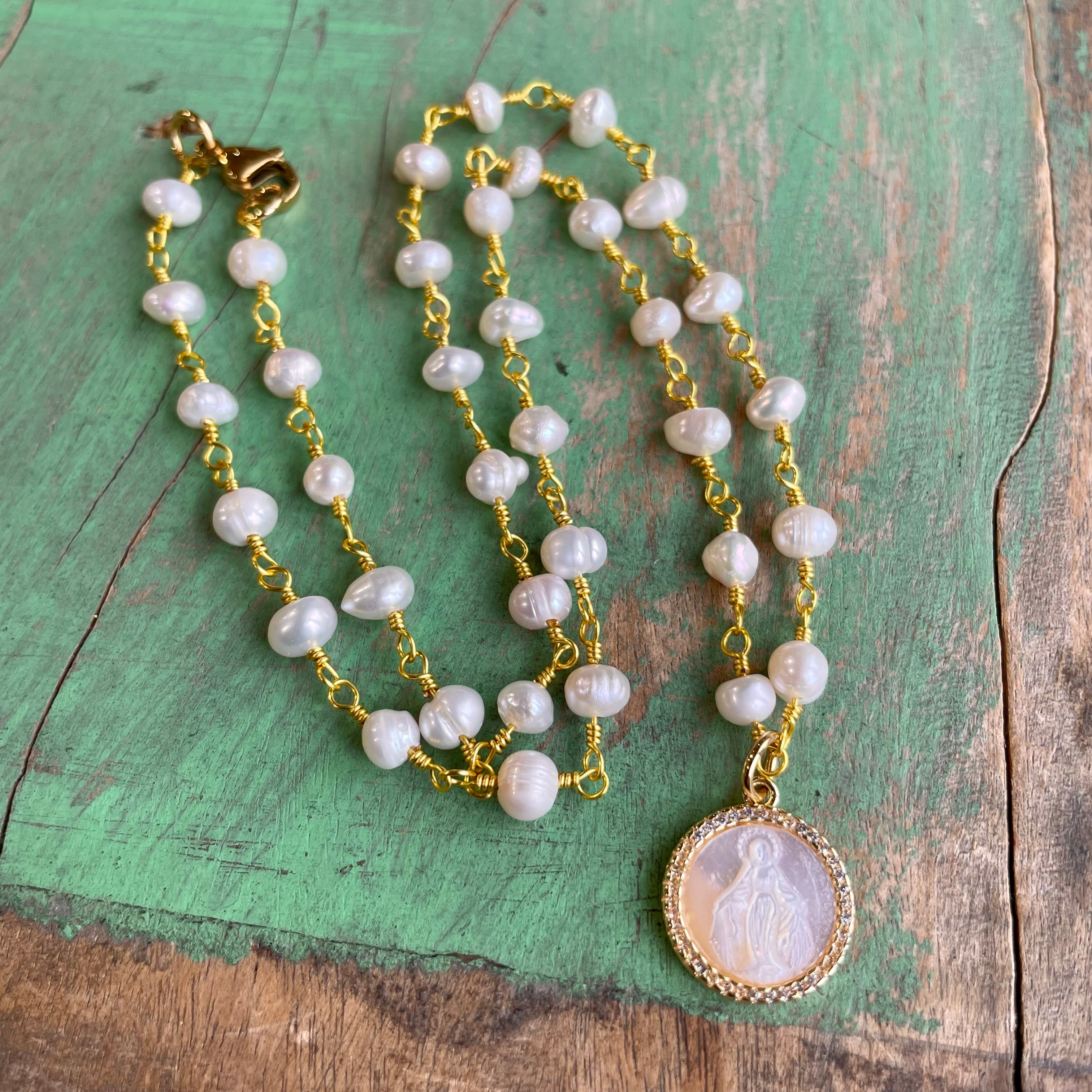 Freshwater Pearl Our Lady of Grace Necklace
