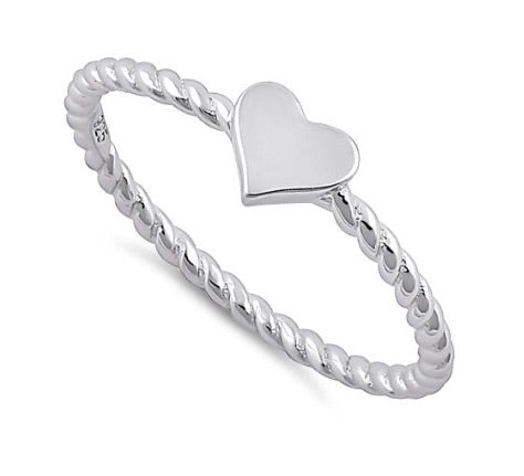 Sterling Silver Heart Rope Ring