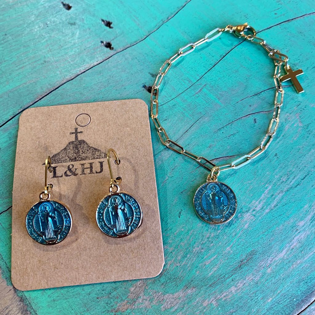 Enamel St Benedict Earrings and Bracelets