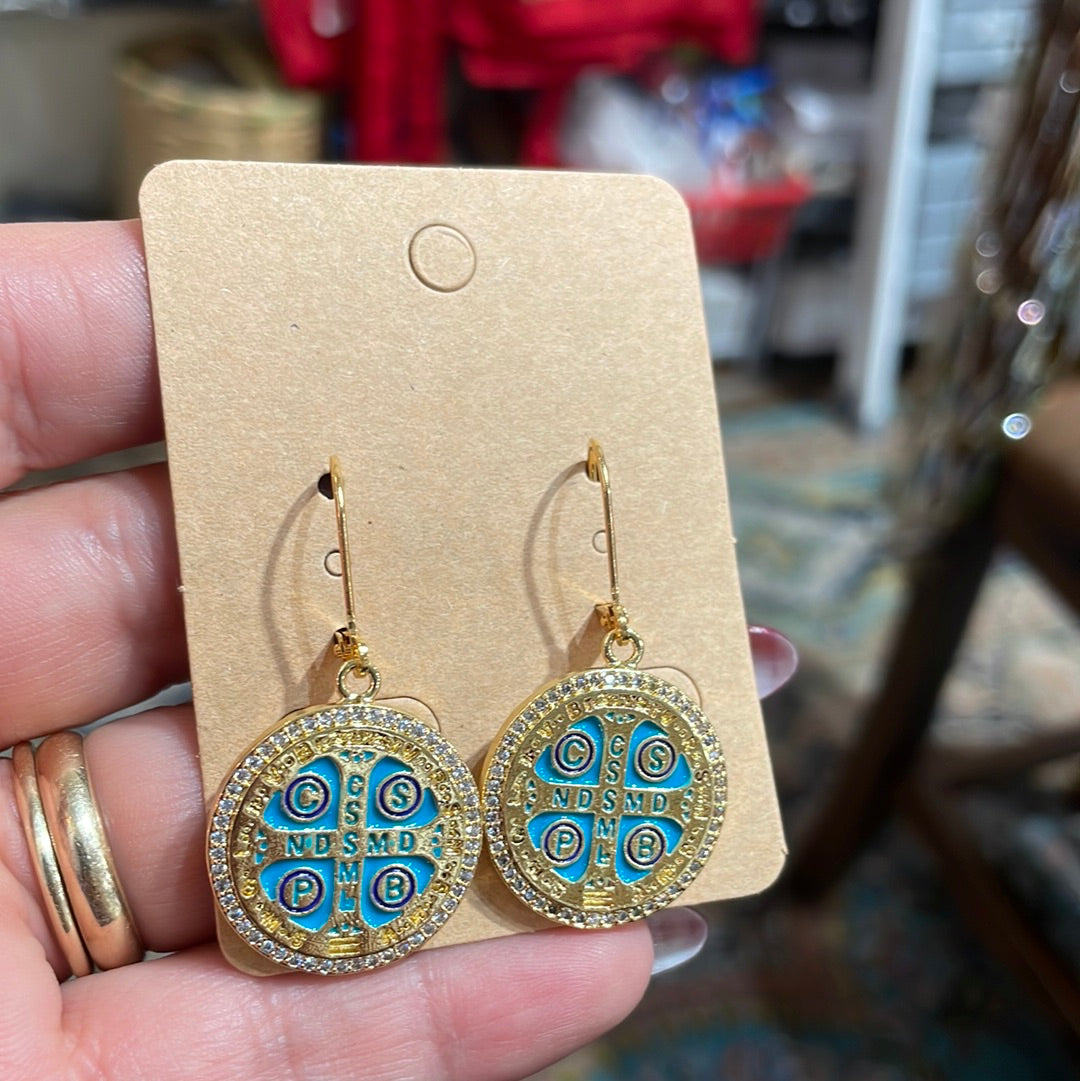 Gold St Benedict CZ Earrings