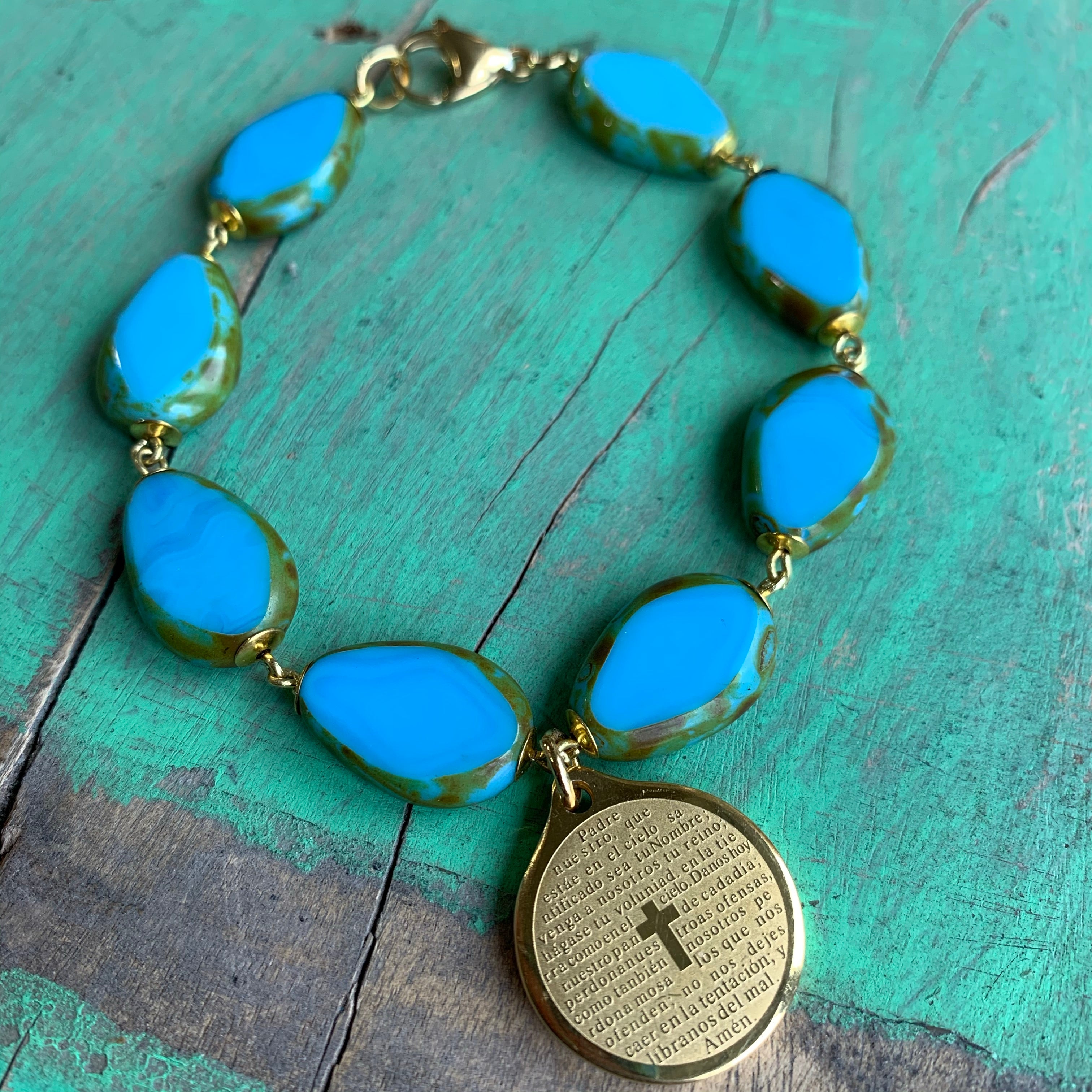 Turquoise and Gold Tree of Life Necklace, Bracelet or Earrings