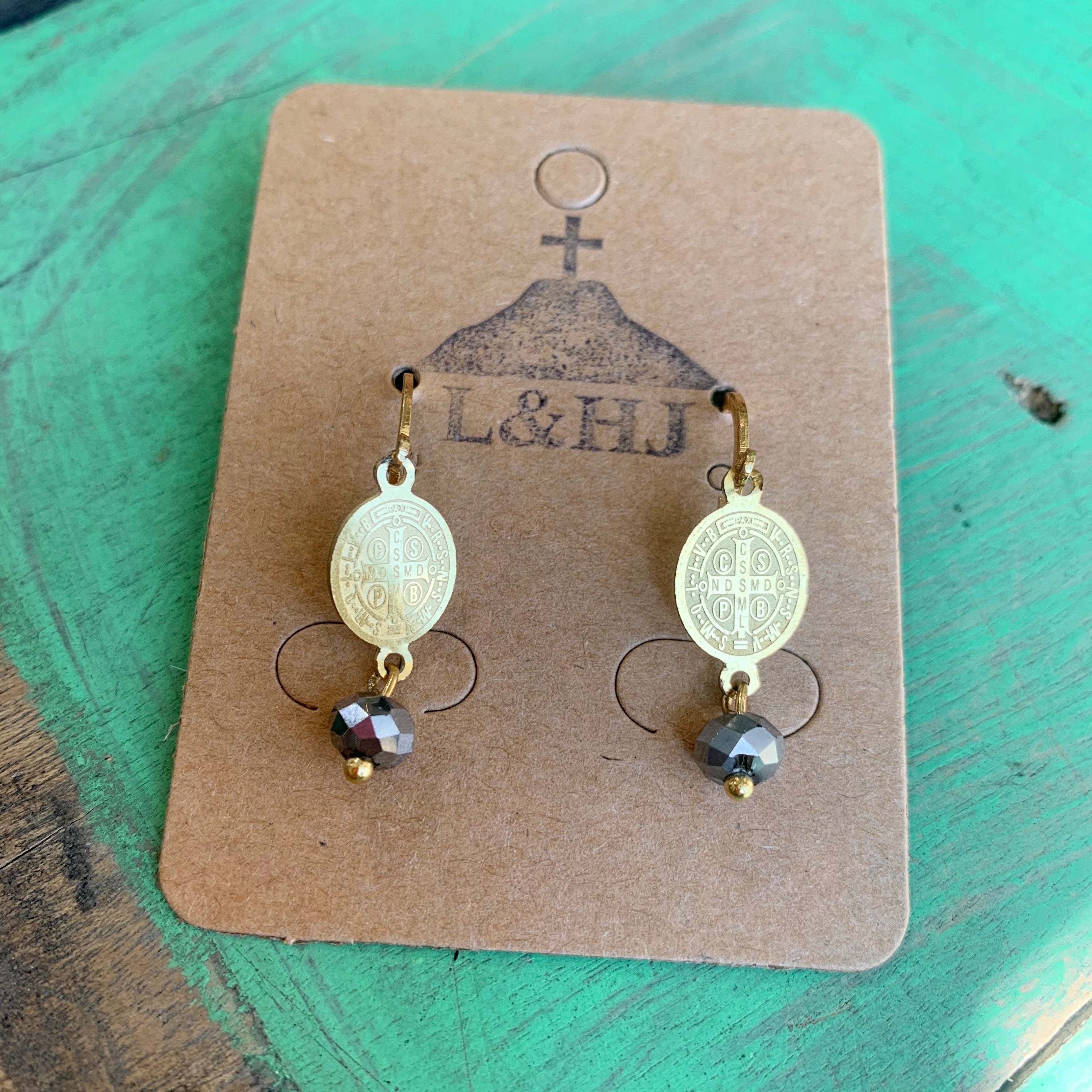 Grey Crystal St Benedict Necklace and Earrings