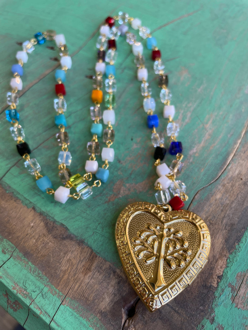 Colorful Heart Locket Necklace, Bracelet, and Earrings
