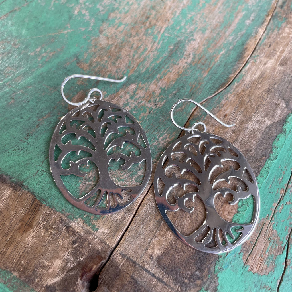 Sterling Silver Tree of Life Oval Earrings