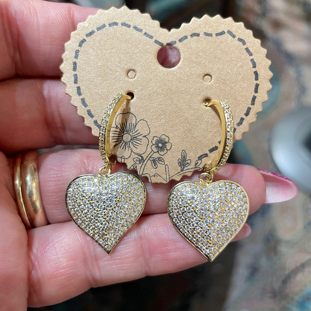 Pave Heart Huggie Hoop Earrings