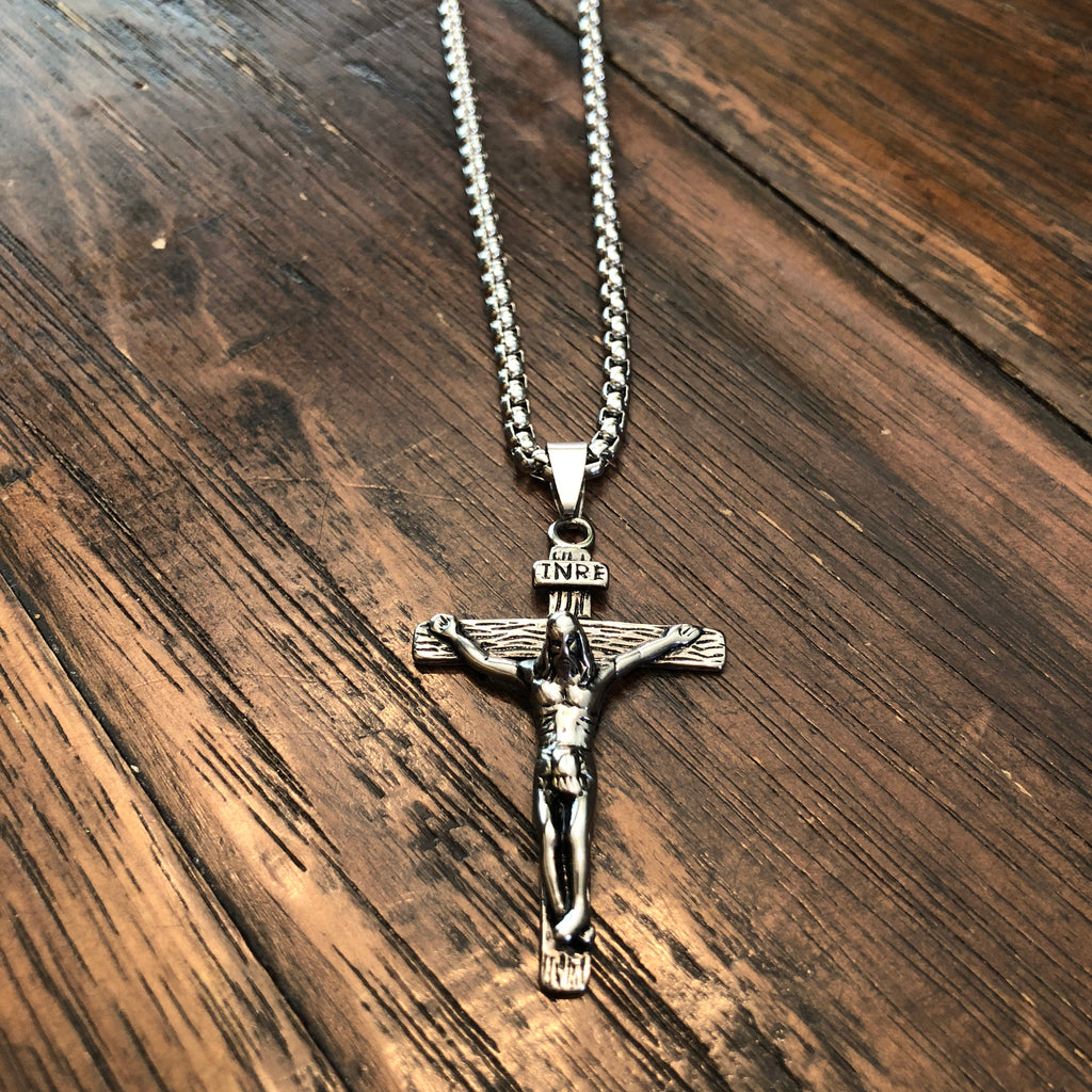 Silver Stainless Steel Crucifix Necklace