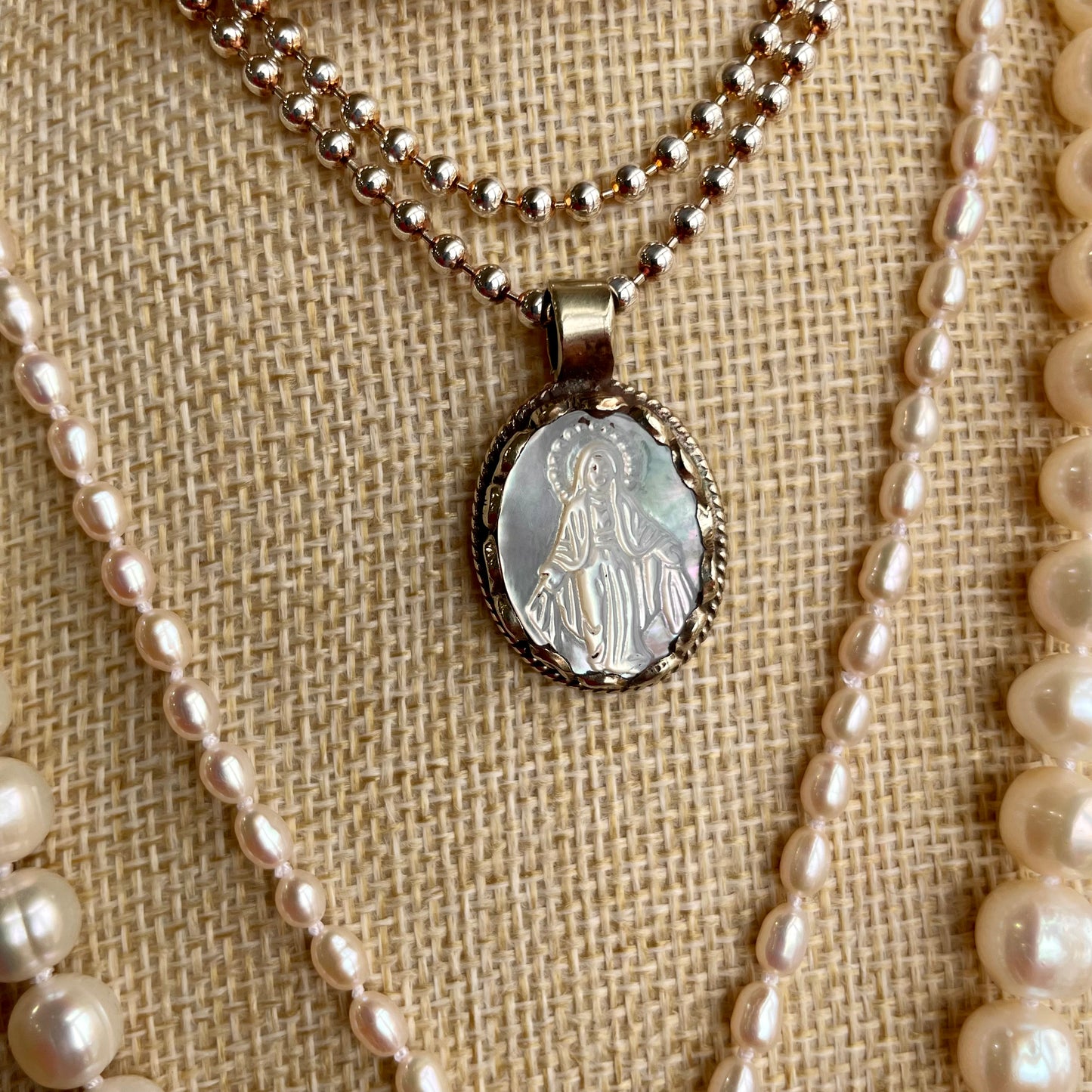 Mother of Pearl Our Lady of Grace Pendant