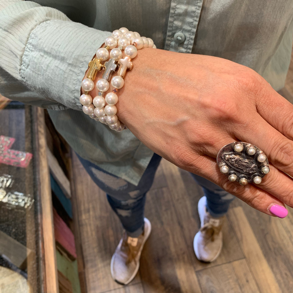 Chunky Cross Pearl Bracelet