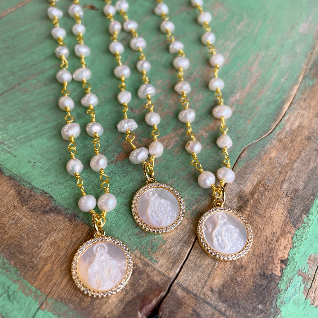 Freshwater Pearl Our Lady of Grace Necklace
