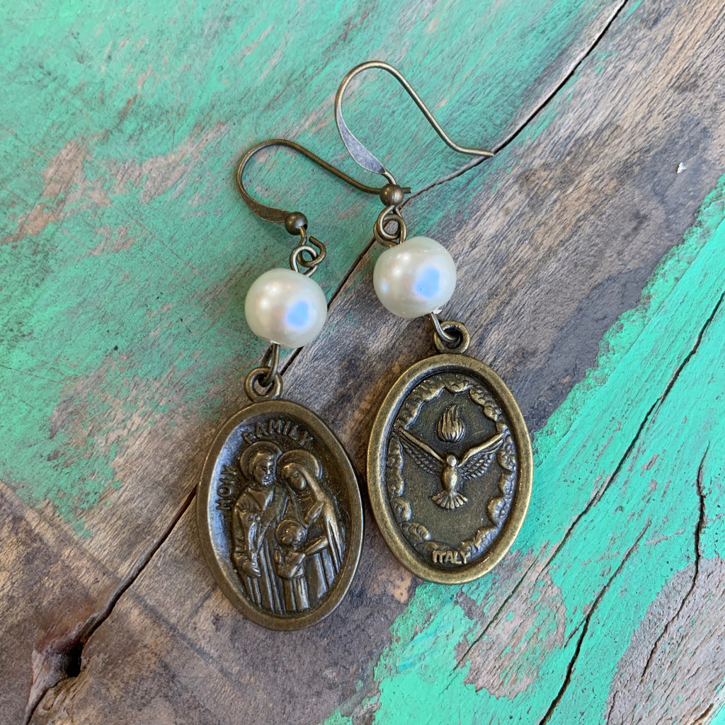 Pearl and bronze earrings