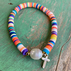 Heishi Colorful Bead and Cross Bracelet