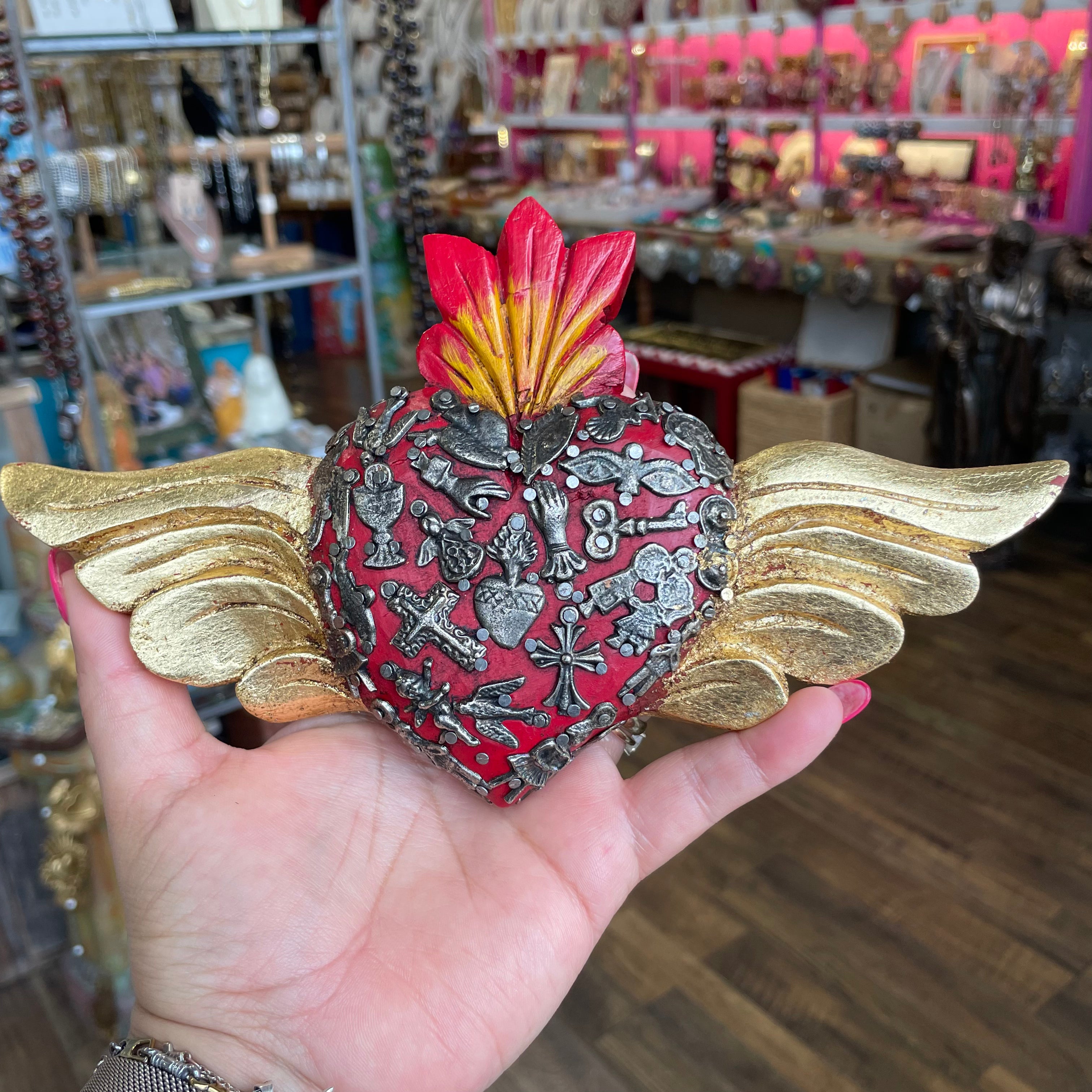 Milagros Corazon with Wooden Wings