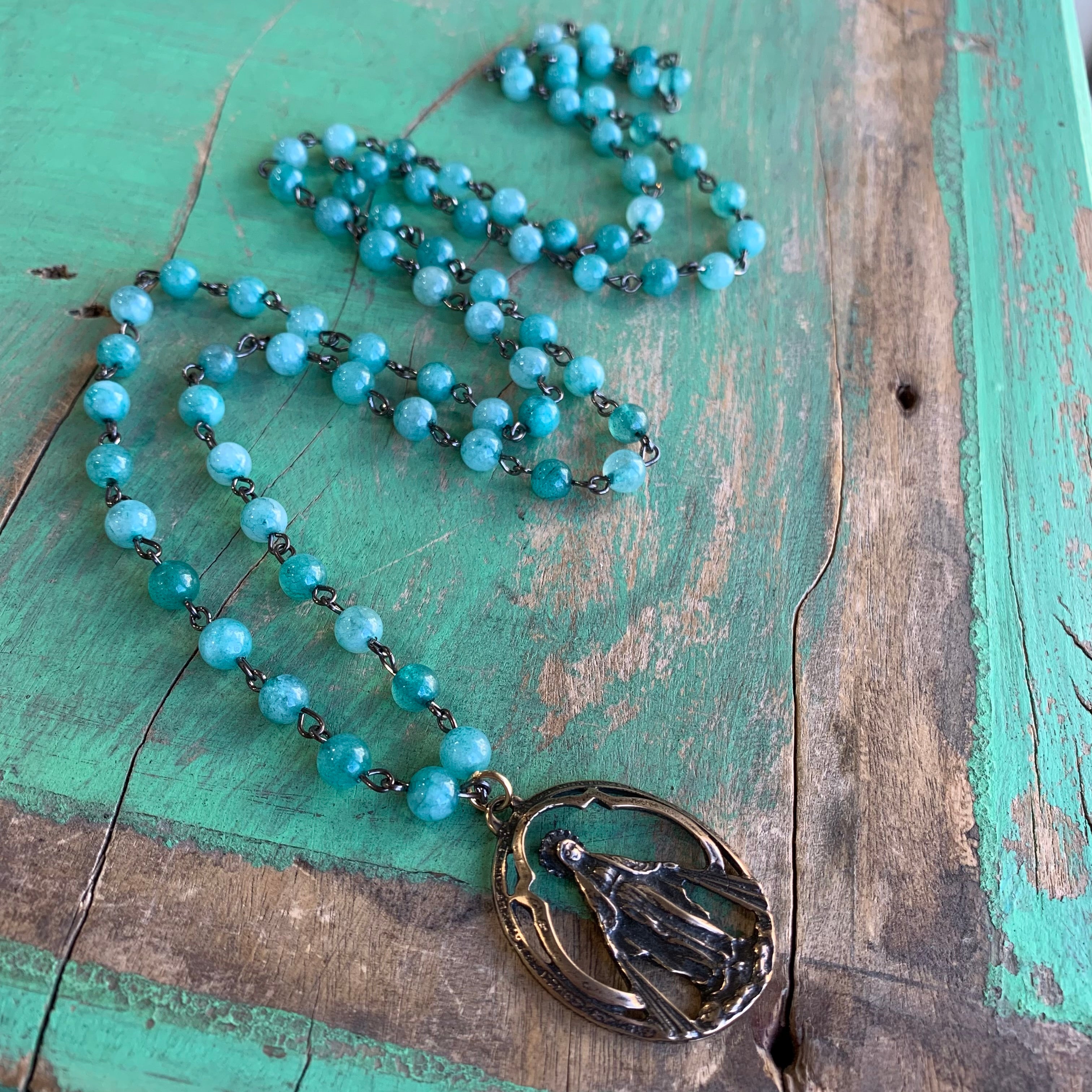 Teal Our Lady of Grace Necklace