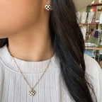 Checkered Gold Stainless Steel Heart Necklace, Earrings or Ring