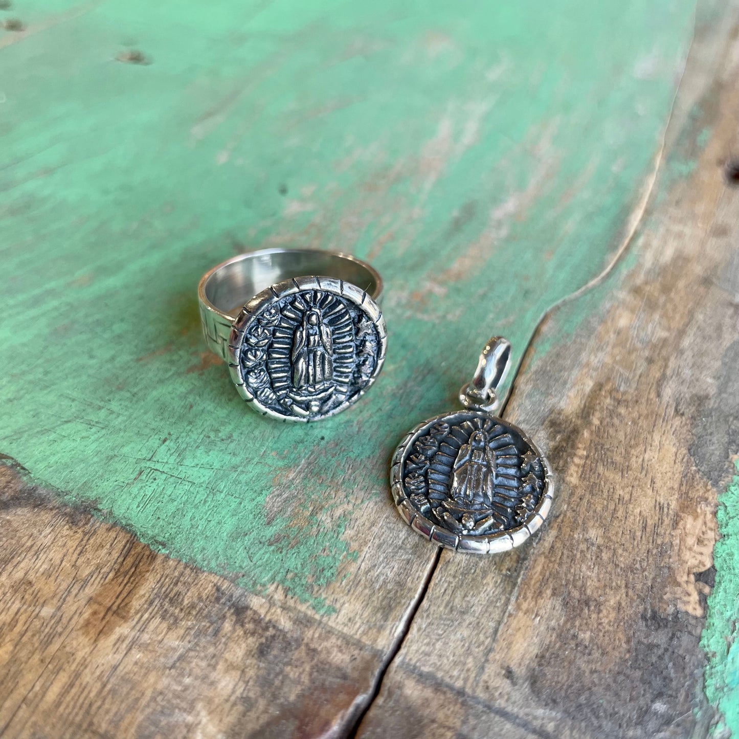 Small Round Virgencita Pendant and Ring