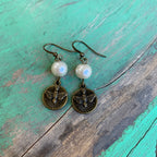 Pearl and bronze earrings