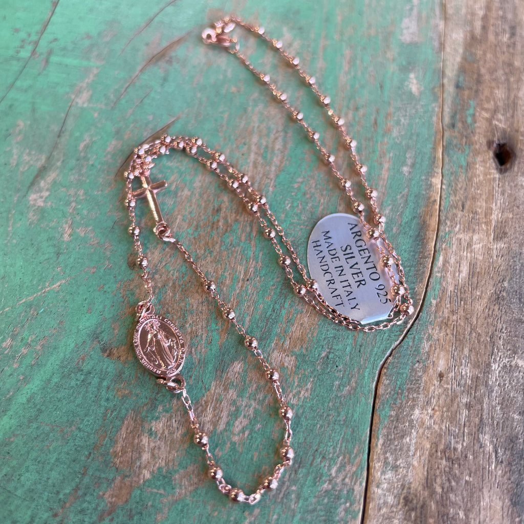 Sterling Silver 18” Rosary Inspired Necklace