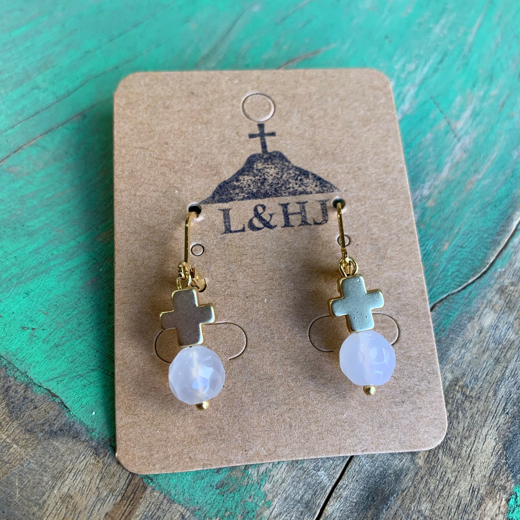 White and Gold St Benedict Bracelet and Earrings