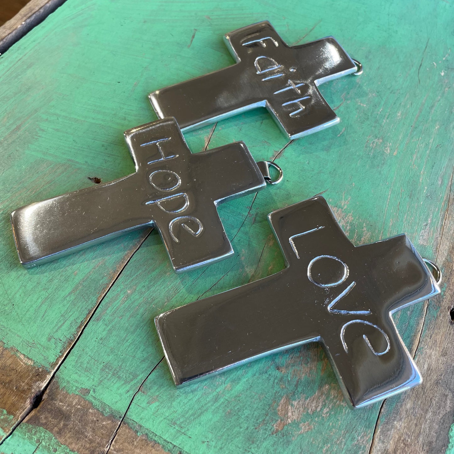 Faith, Hope, Love Pewter Crosses