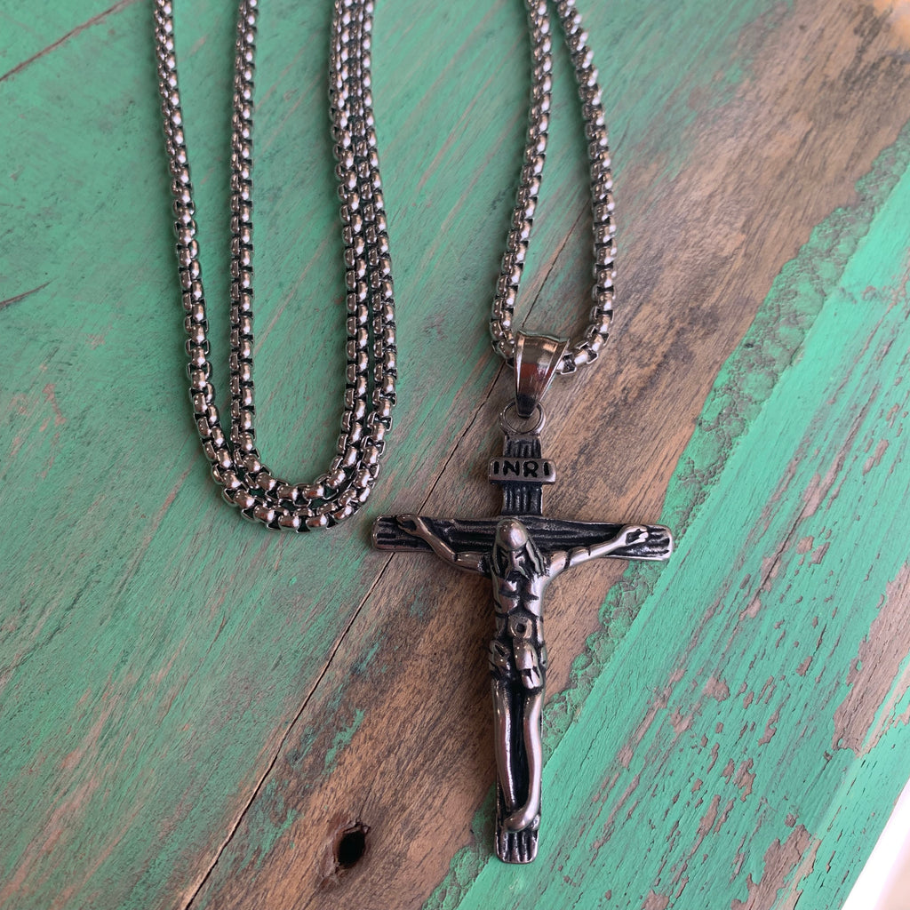 Silver Stainless Steel Crucifix Necklace