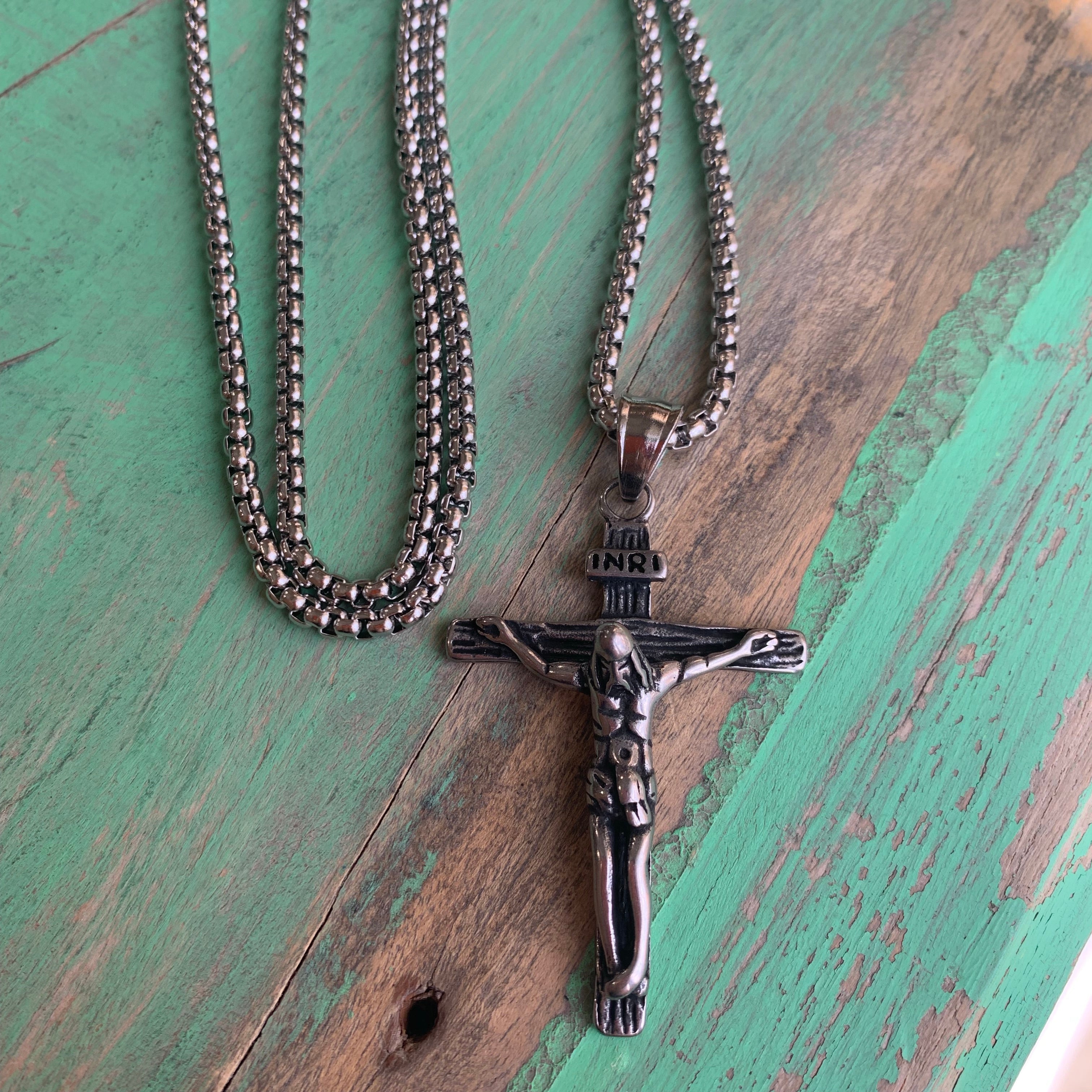 Silver Stainless Steel Crucifix Necklace