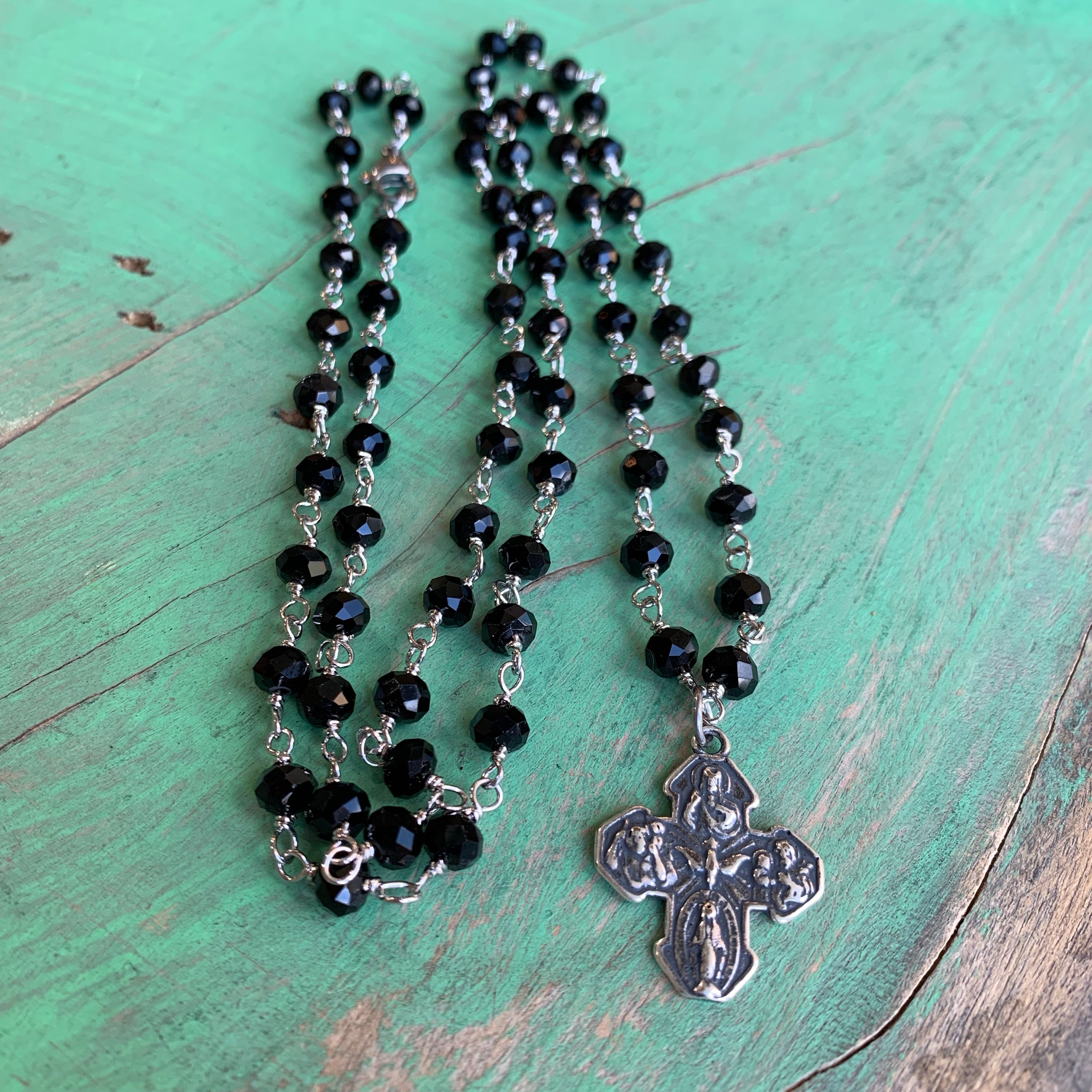 Black and Silver 5 Way Cross Earrings, Bracelet, and Necklace