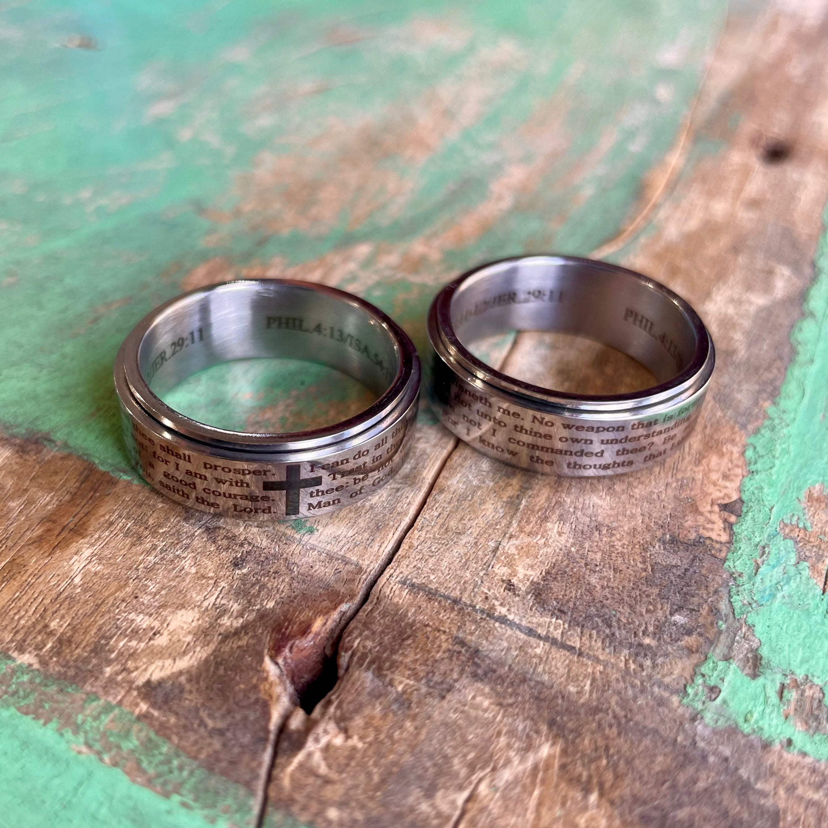 Stainless Steel Bible Verses Spinner Ring