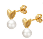 Gold Heart on Pearl Stainless Steel Post Earrings
