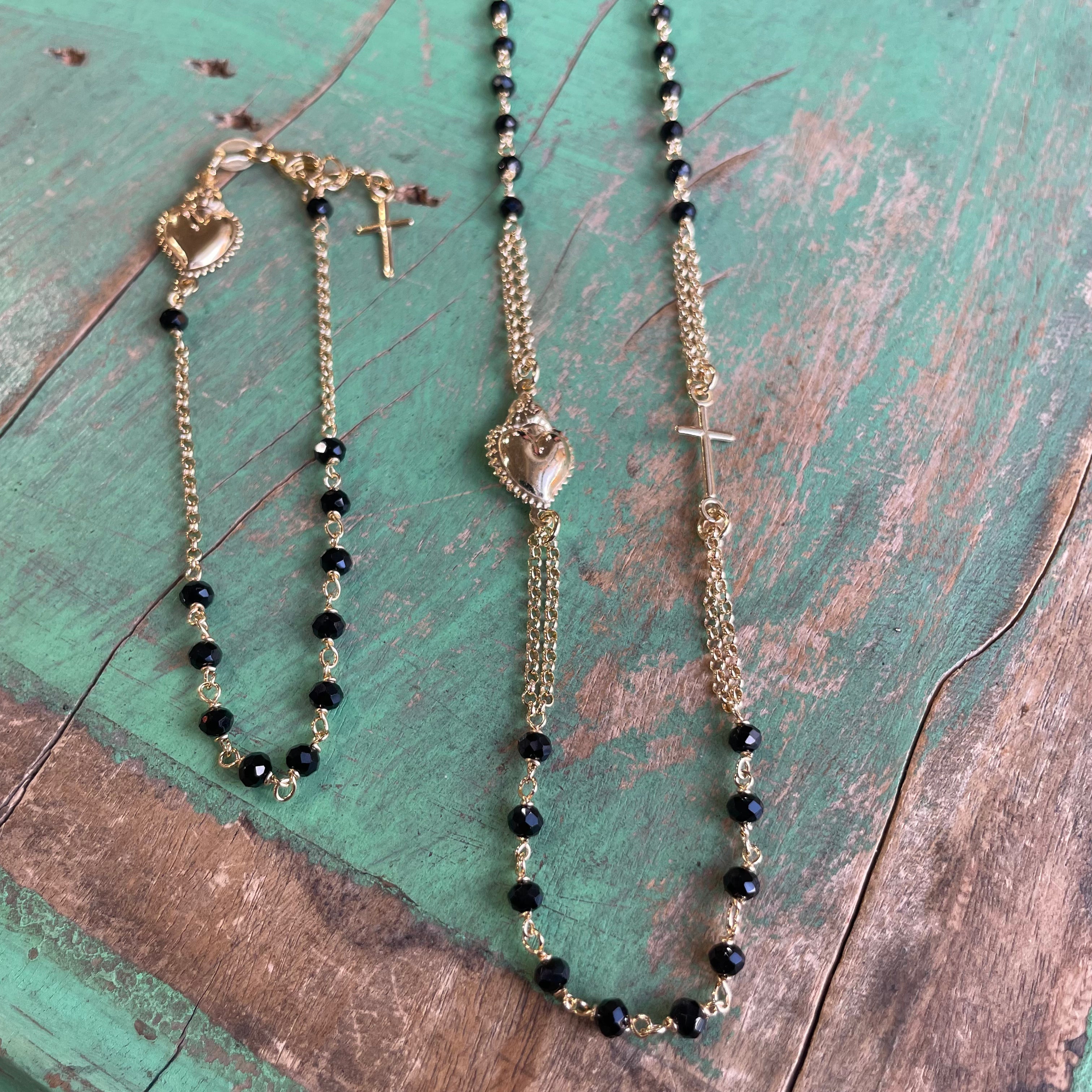 Sterling Silver Sacred Heart Rosary Inspired Necklace and Bracelet