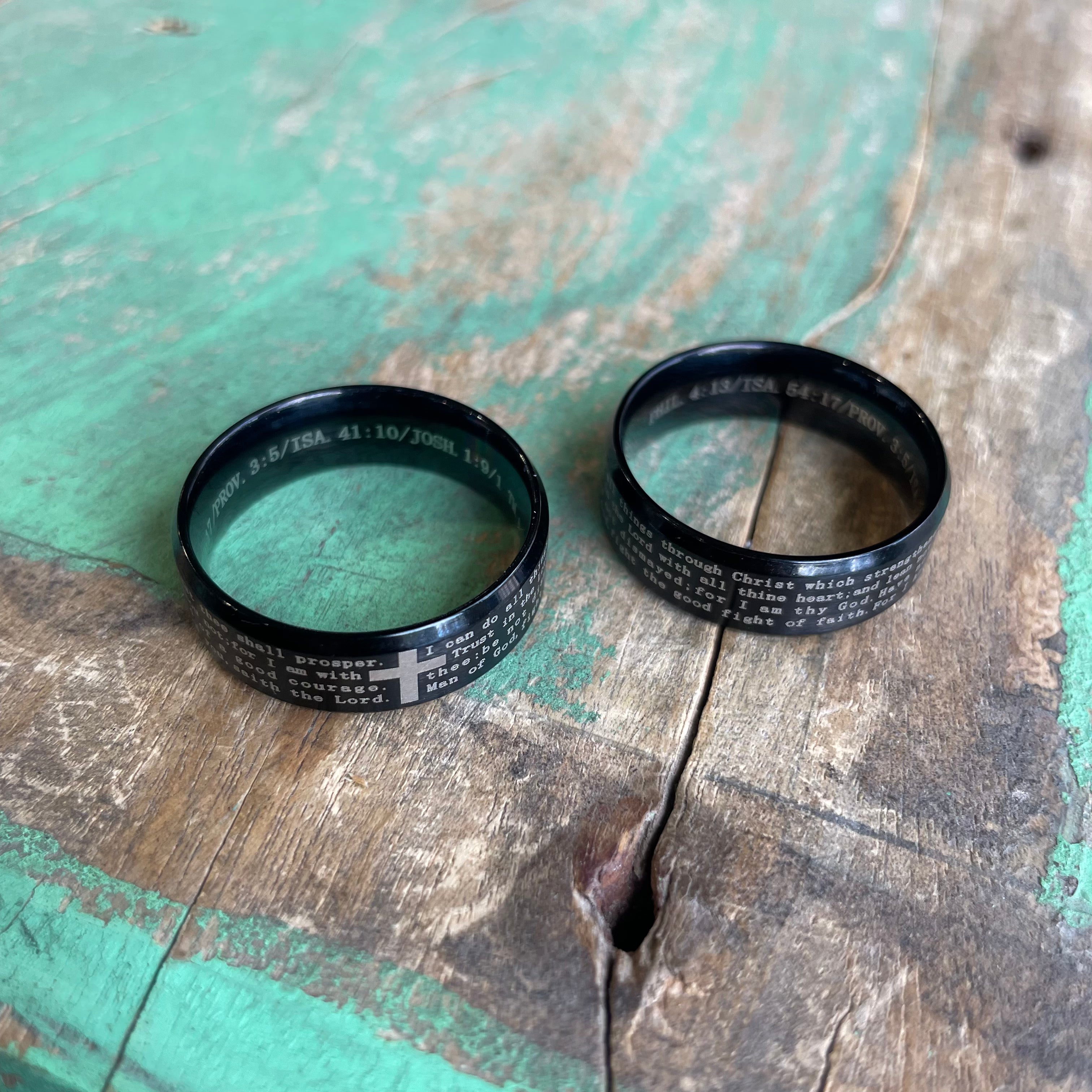 Black Stainless Steel Bible Verse Ring