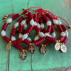 Vibrant Heishi and Pearl Gold Cross Adjustable Bracelet