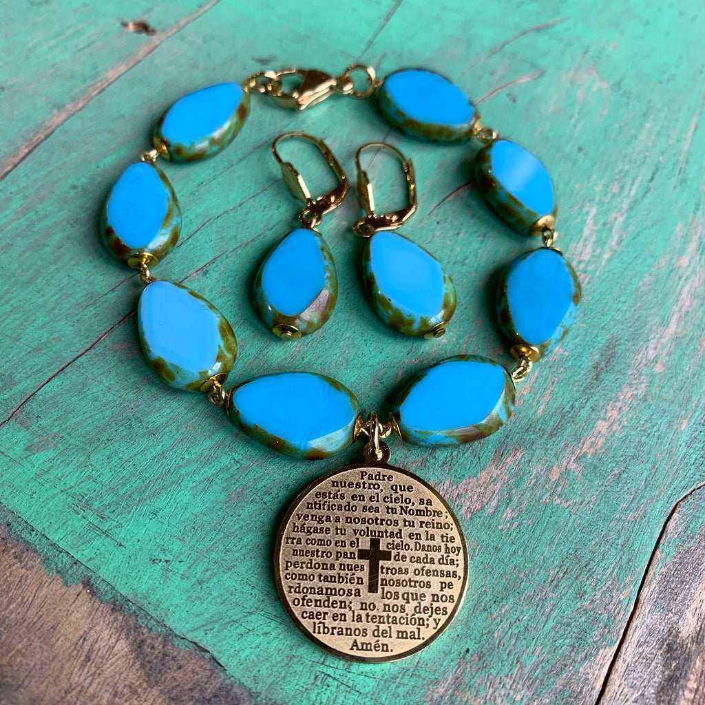 Turquoise and Gold Tree of Life Necklace, Bracelet or Earrings