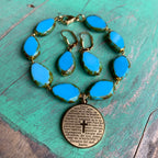 Turquoise and Gold Tree of Life Necklace, Bracelet or Earrings